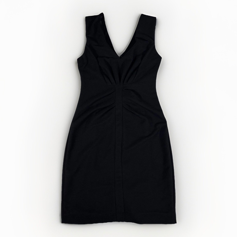 Express Bodycon Dress Womens 4 Black Ribbed V-Neck Pleated LBD Cocktail Party